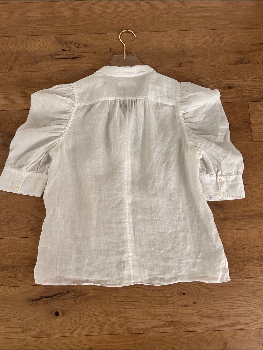 FRAME Gillian White Blouse Ruched Puff Sleeve Top Button Up Shirt Size Medium - Picture 8 of 15